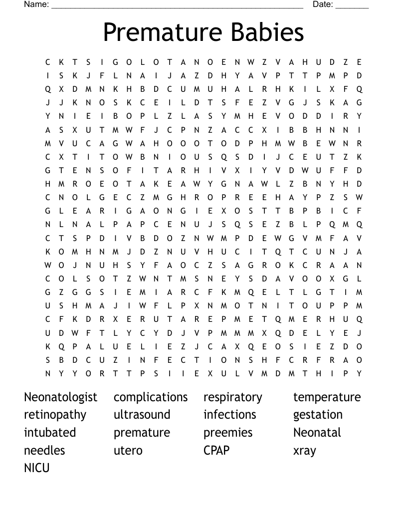 Premature Babies Word Search