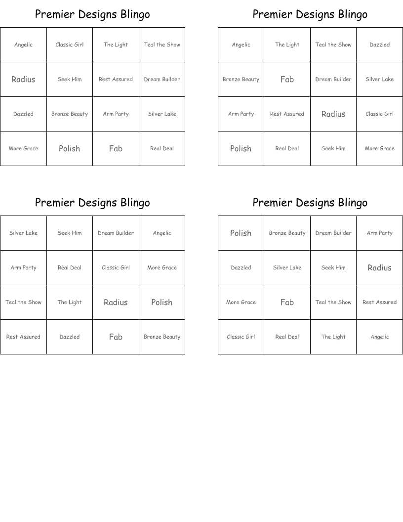 Premier Designs Blingo Bingo Cards