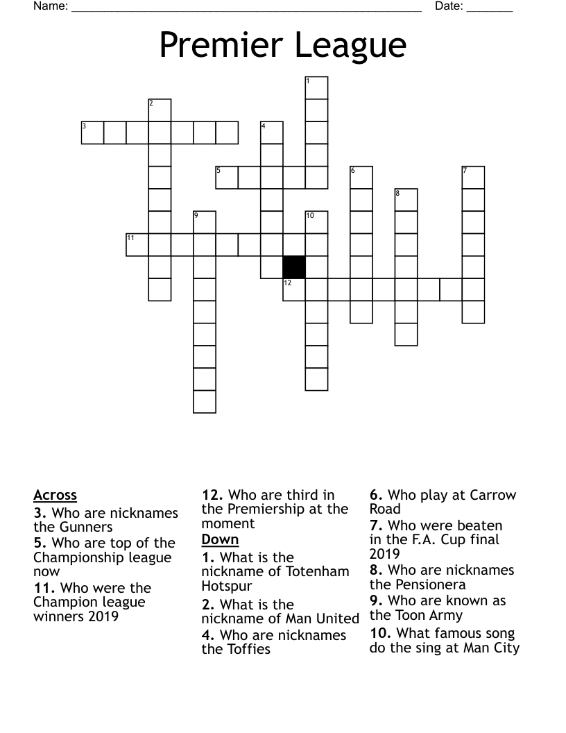 Premier League Crossword