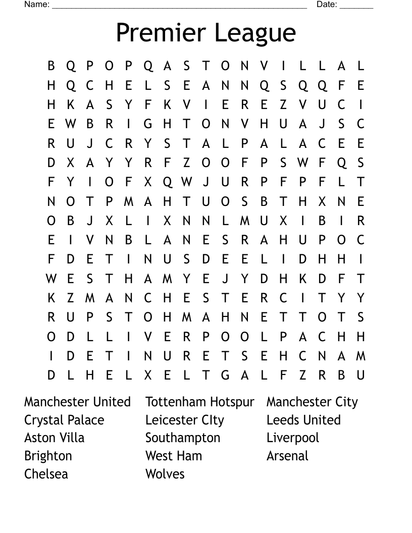 Premier League Word Search