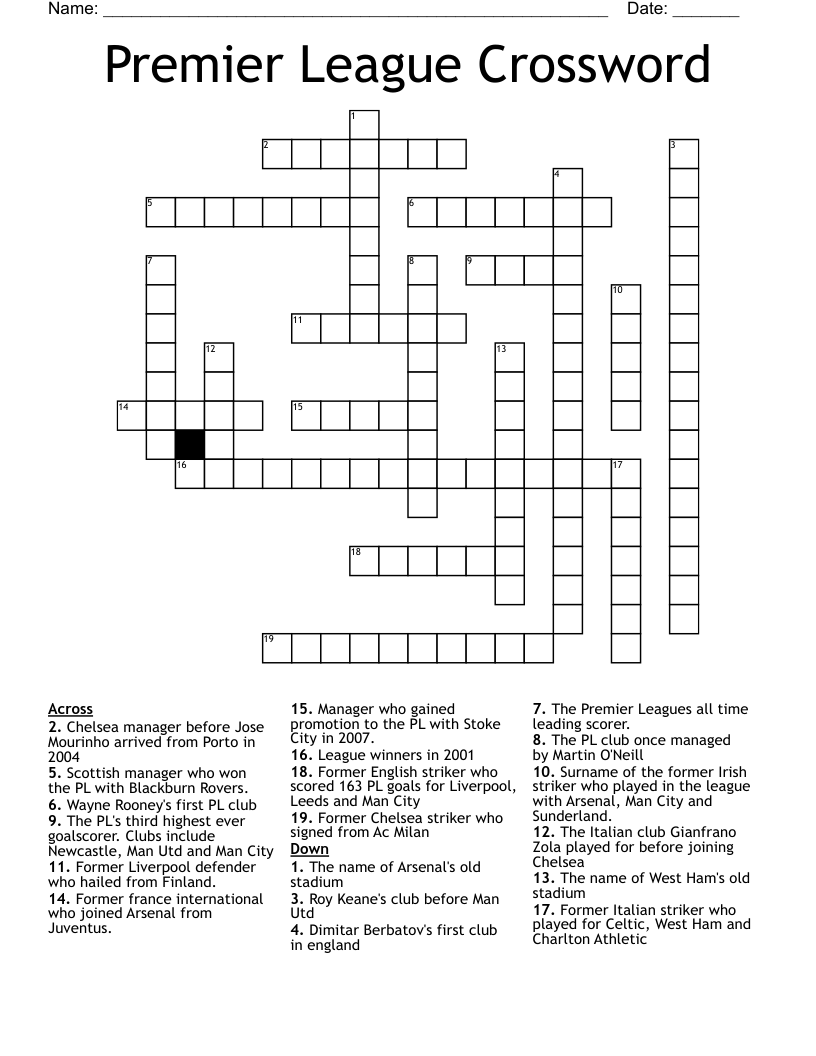 Premier League Crossword
