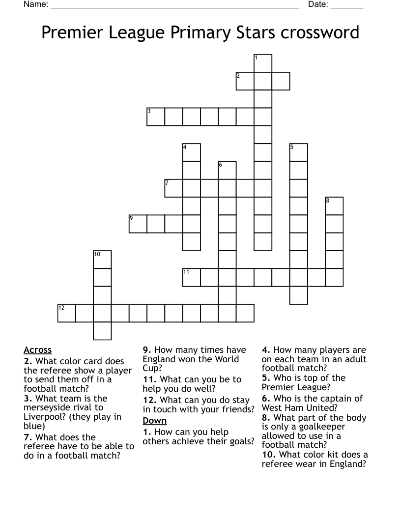 Premier League Primary Stars crossword