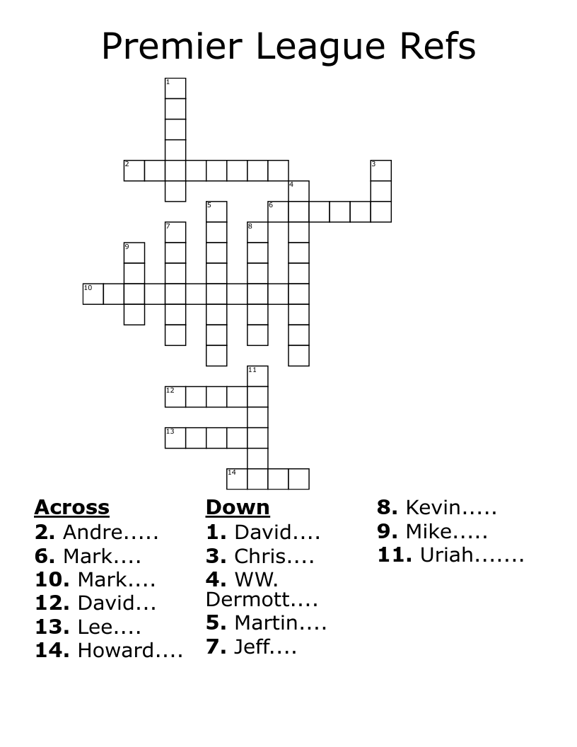 Premier League Refs Crossword