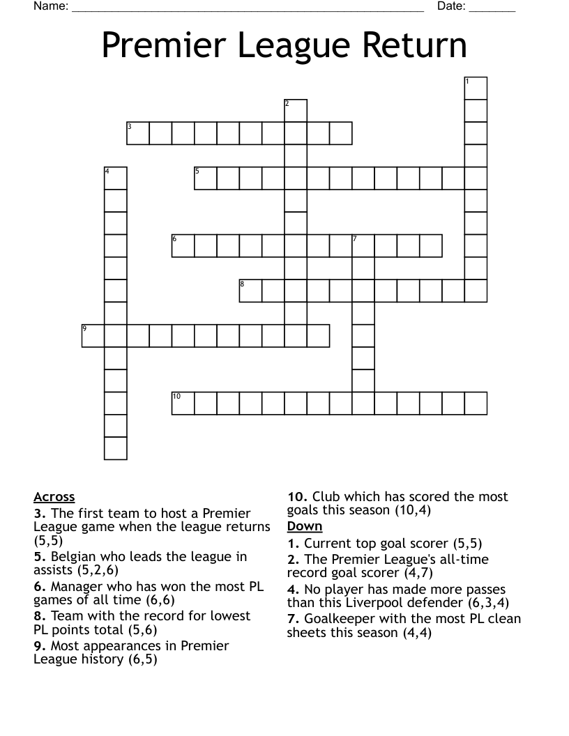 Premier League Return Crossword