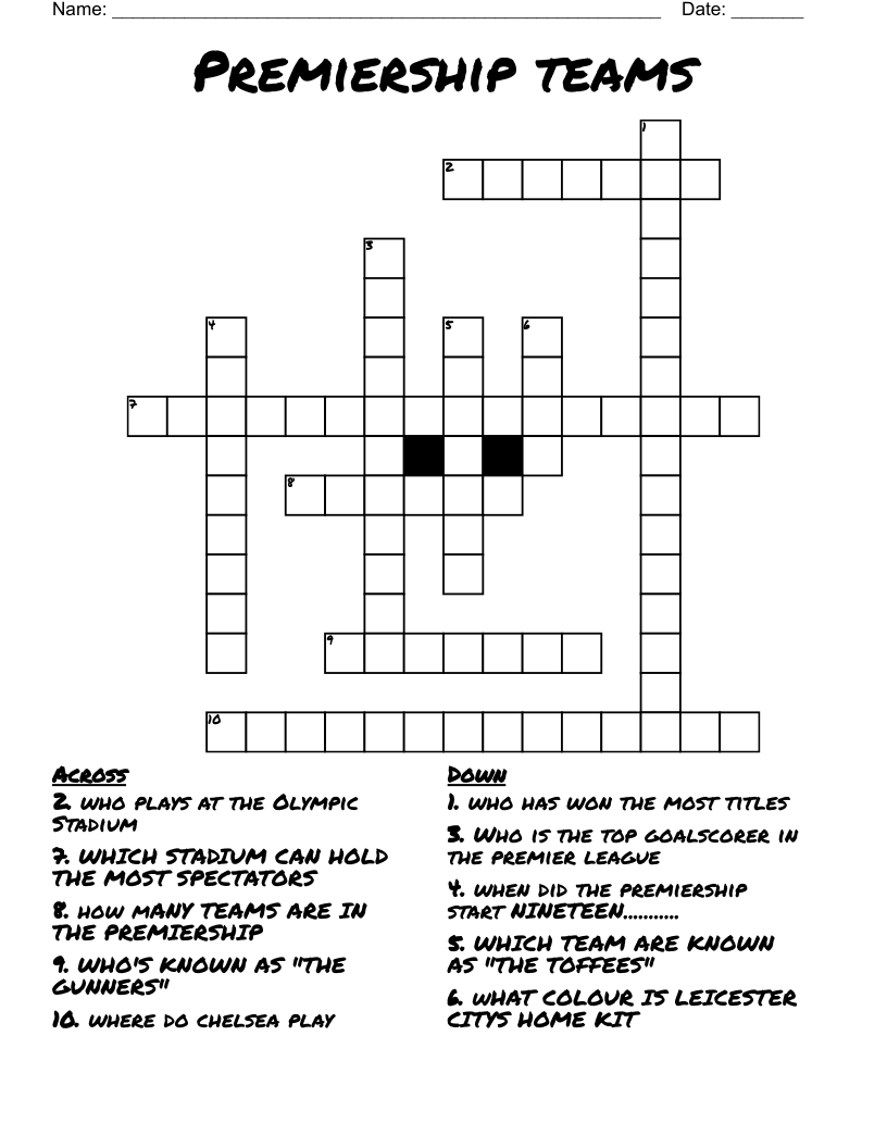 Premiership teams Crossword