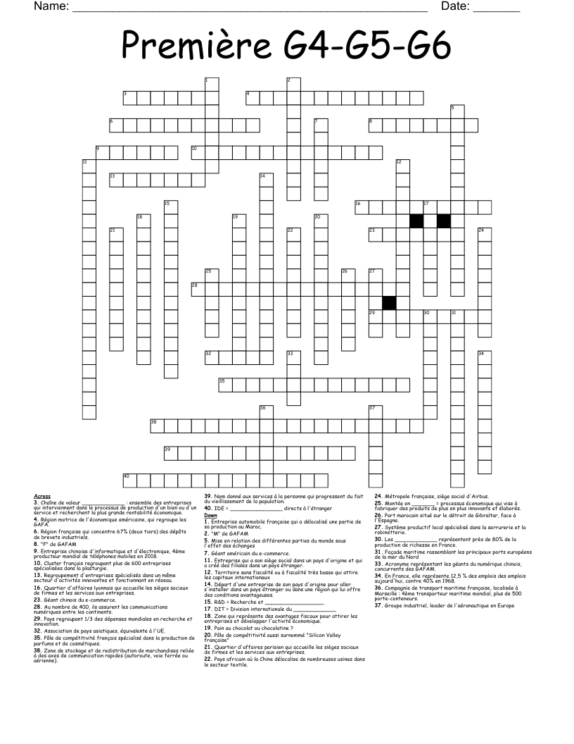Première G4-G5-G6 Crossword
