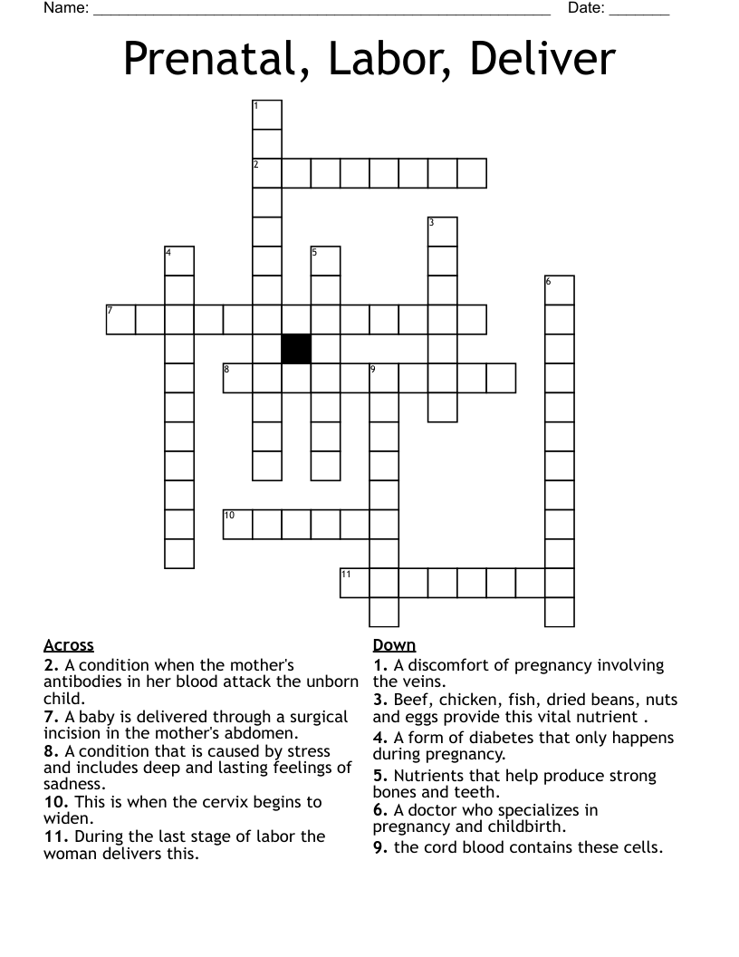 Prenatal, Labor, Deliver Crossword