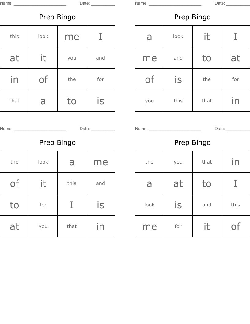 Prep Bingo