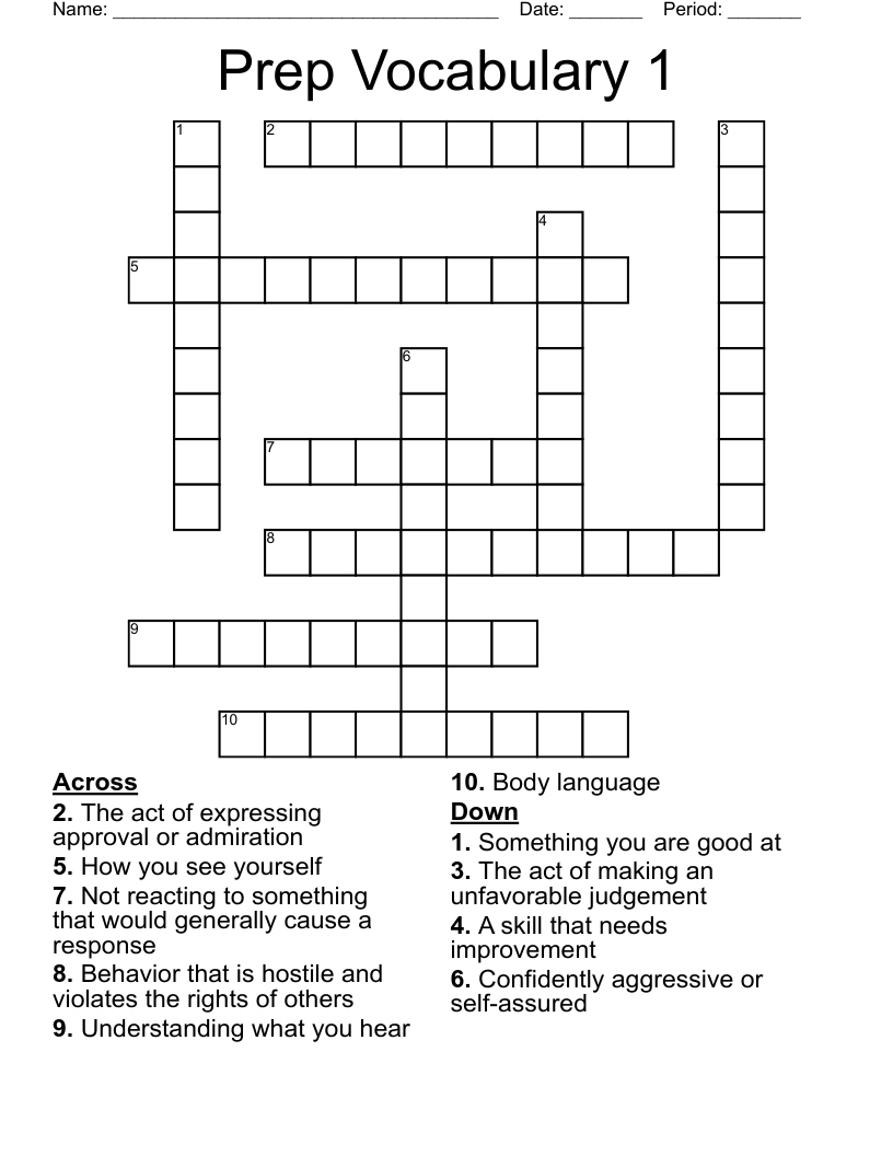 Prep Vocabulary 1 Crossword