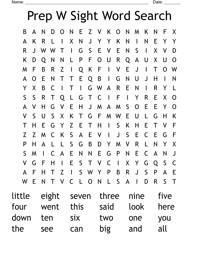 Prep W Sight Word Search