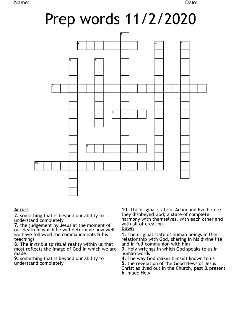 Prep words 11/2/2020 Crossword