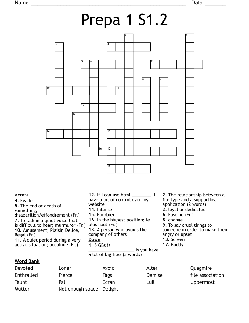 Prepa 1 S1.2 Crossword