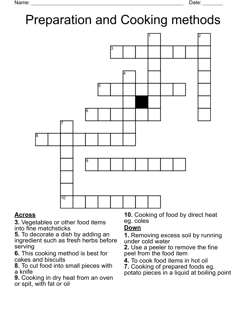 Preparation and Cooking methods Crossword