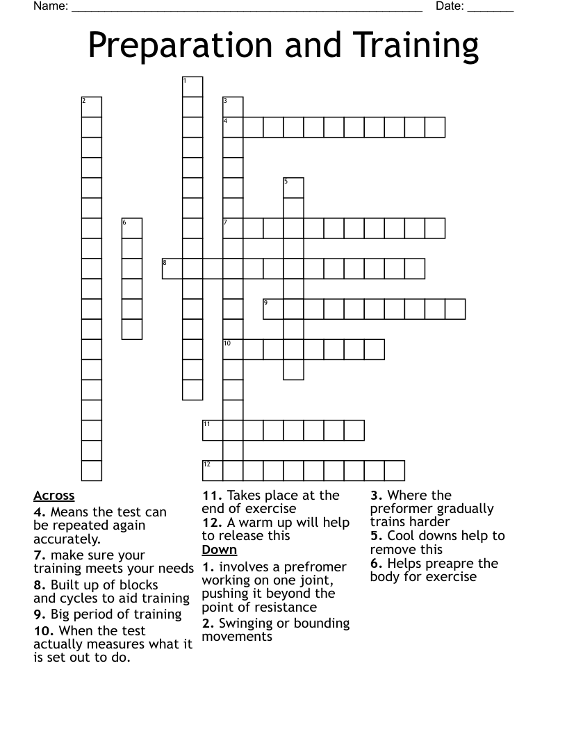 Preparation and Training Crossword