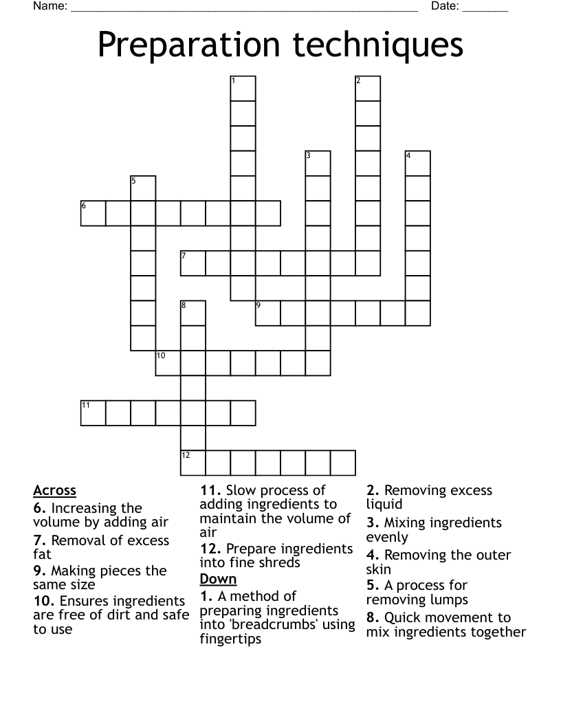 Preparation techniques Crossword