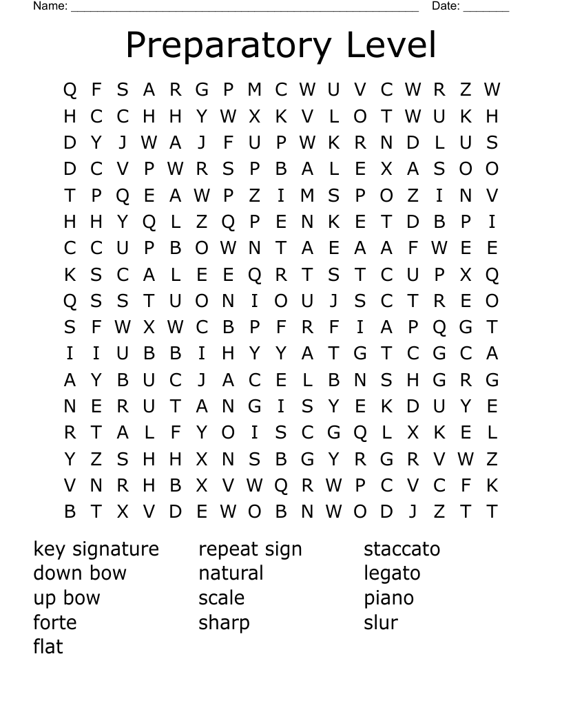 Preparatory Level Word Search