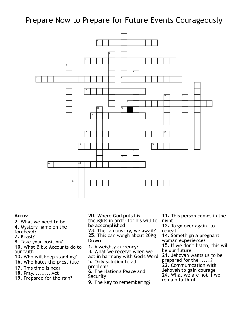 Prepare Now to Prepare for Future Events Courageously Crossword