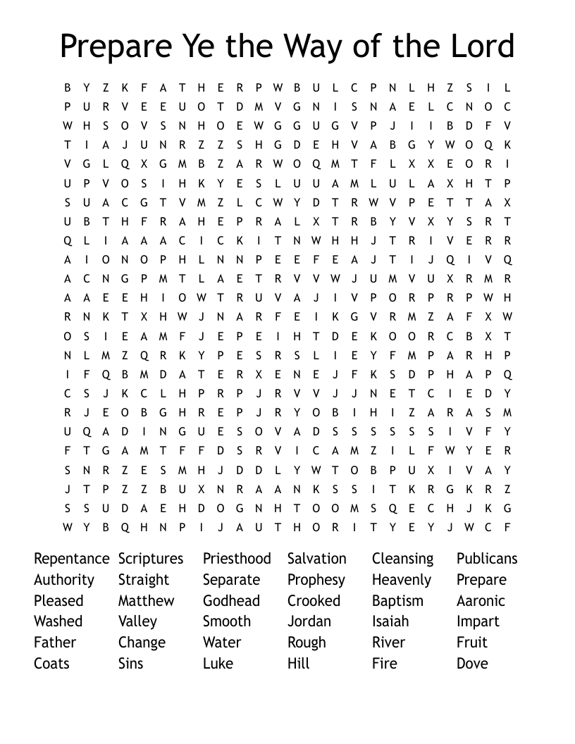 Prepare Ye the Way of the Lord Word Search