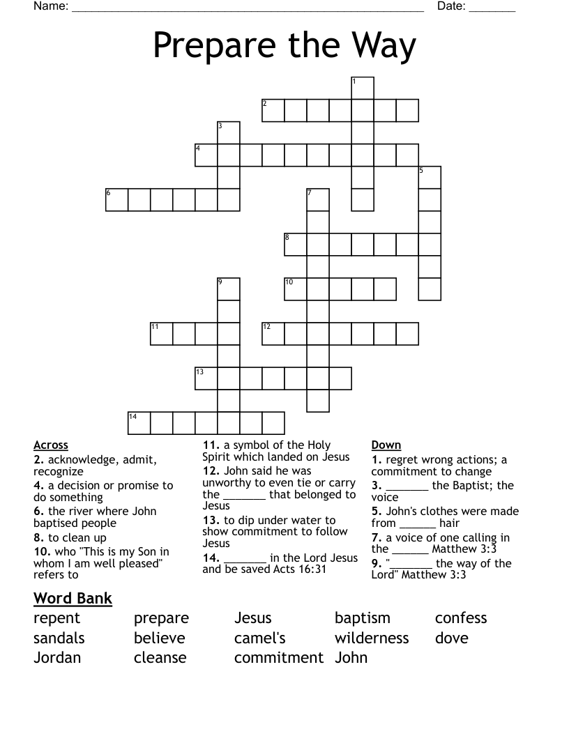 Prepare the Way Crossword