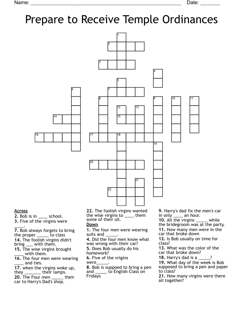 Prepare to Receive Temple Ordinances Crossword