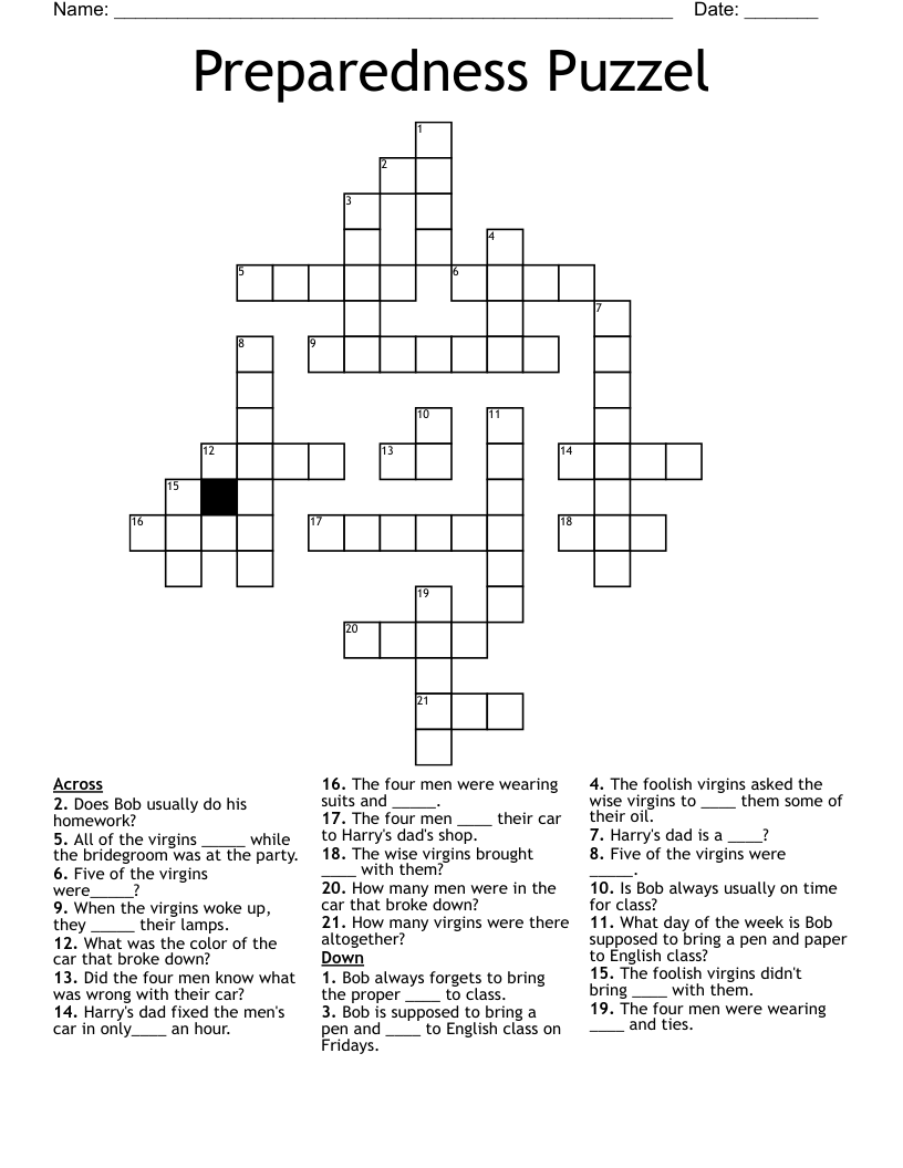 Preparedness Puzzel Crossword