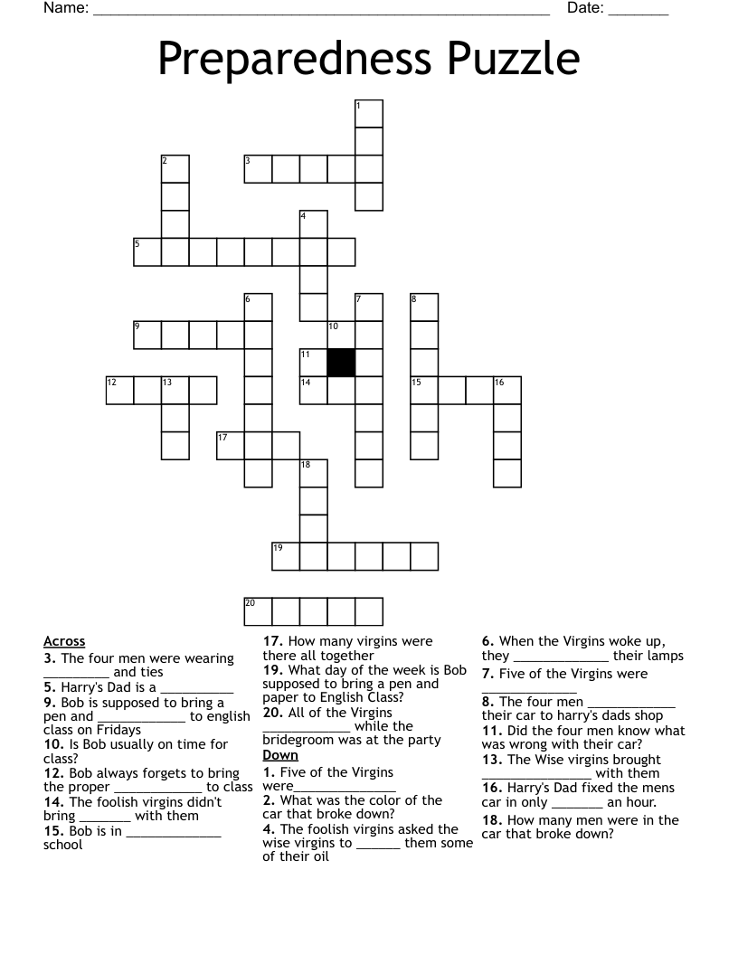 Preparedness Puzzle Crossword
