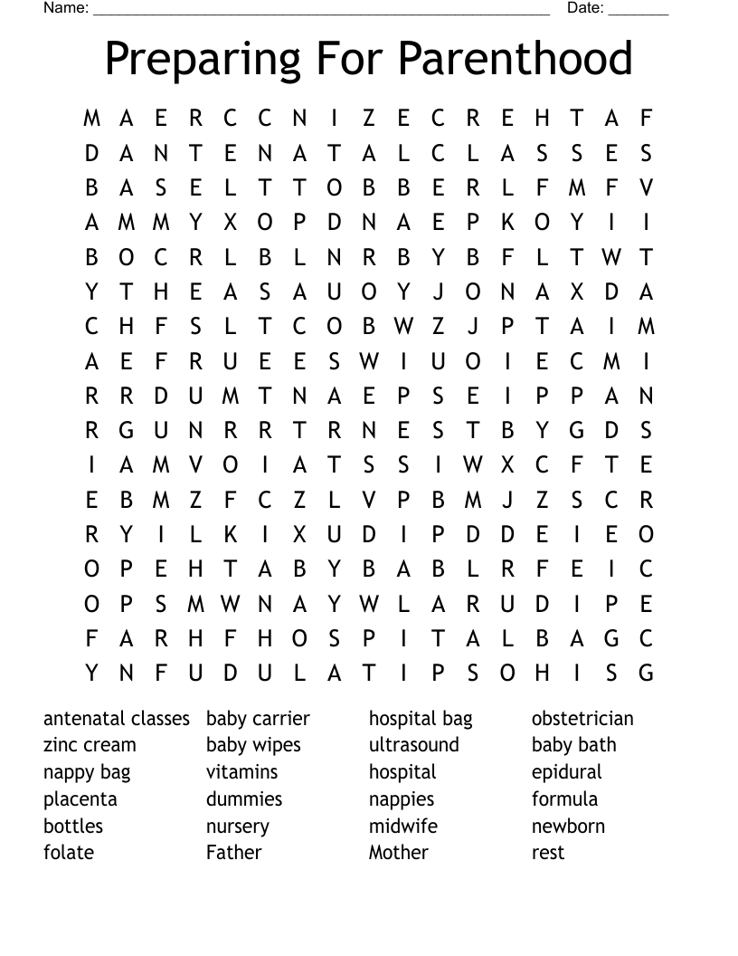 Preparing For Parenthood Word Search