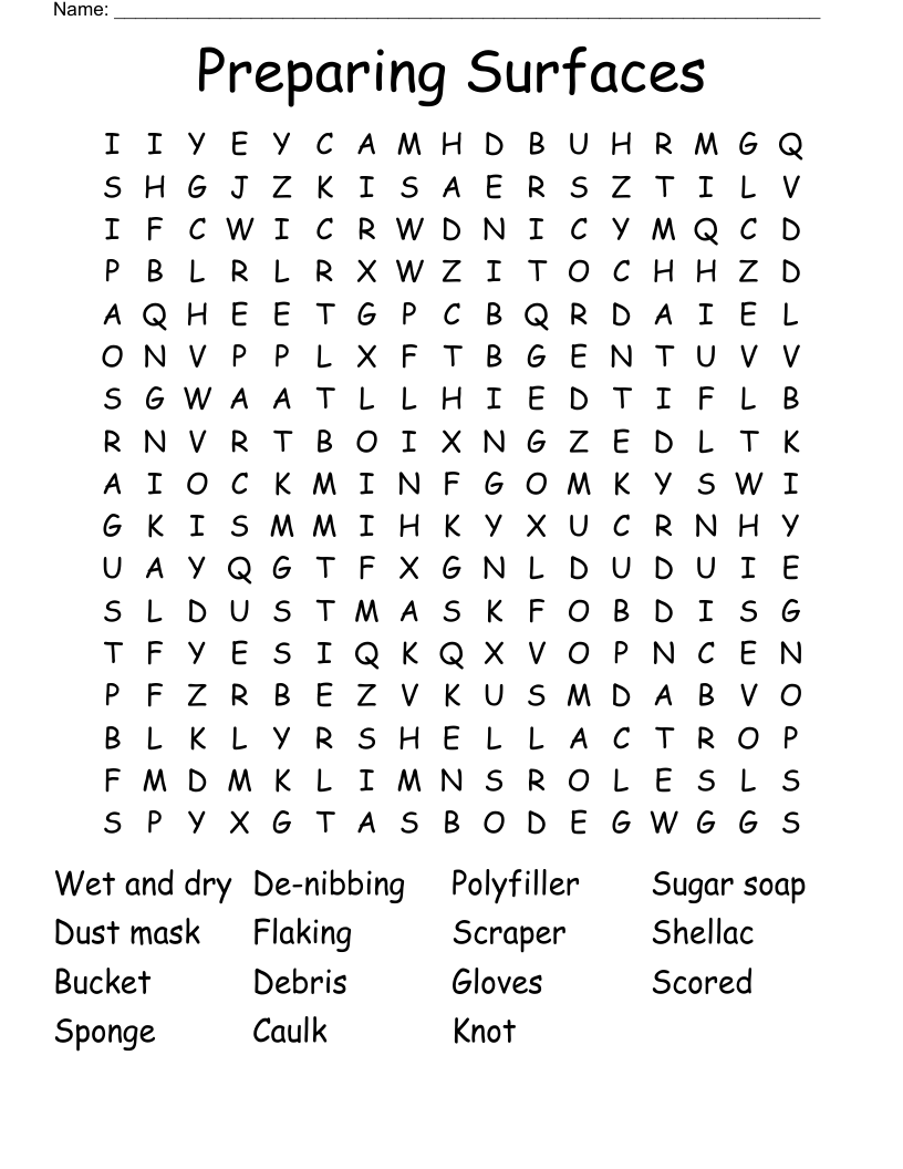 Preparing Surfaces Word Search