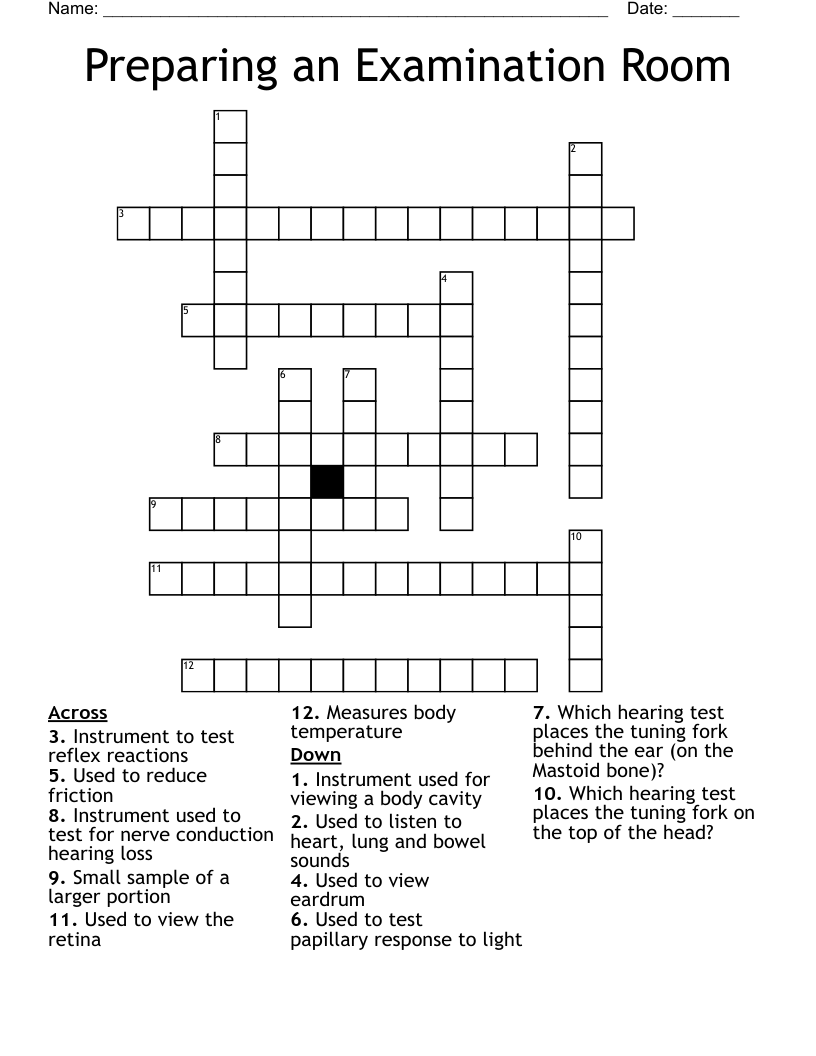 Preparing an Examination Room Crossword