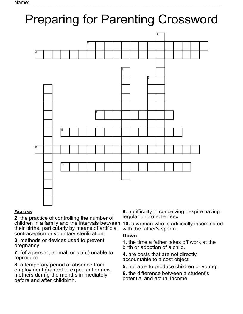 Preparing for Parenting Crossword