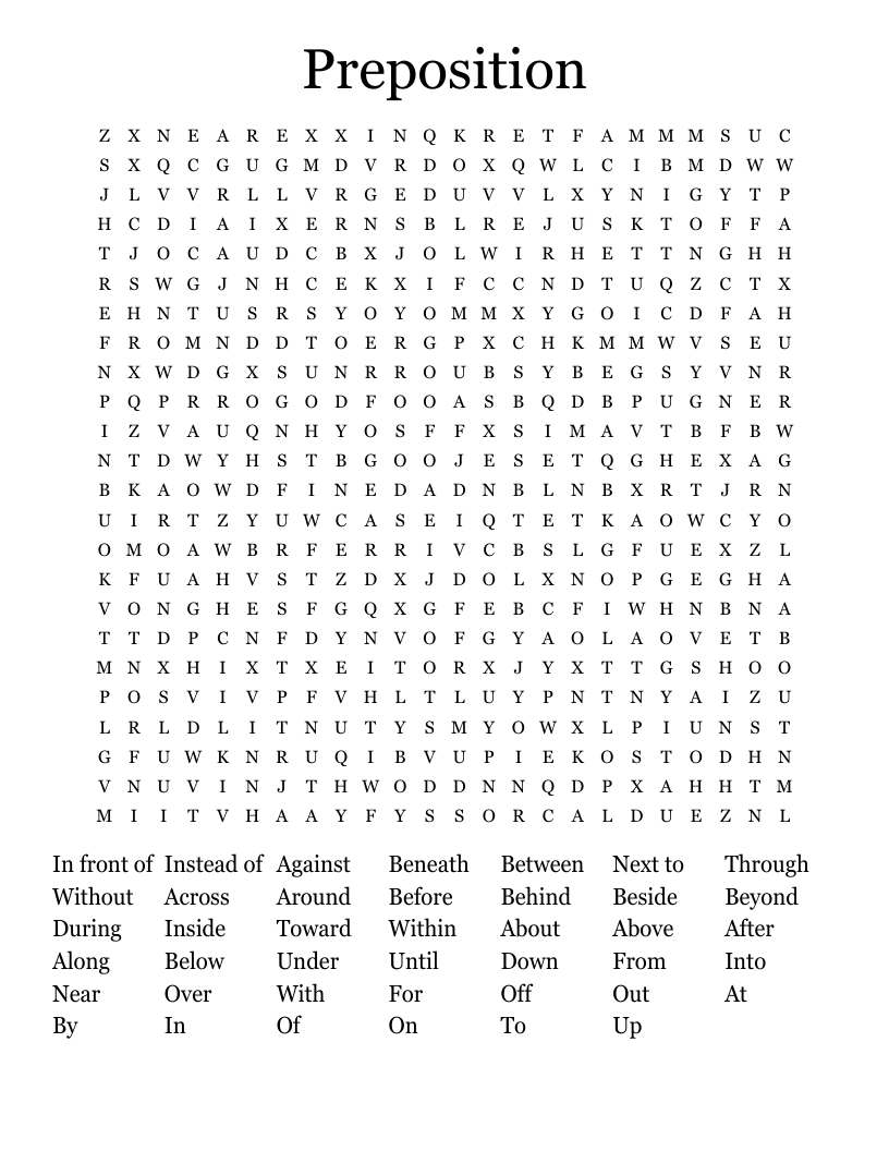 Preposition Word Search
