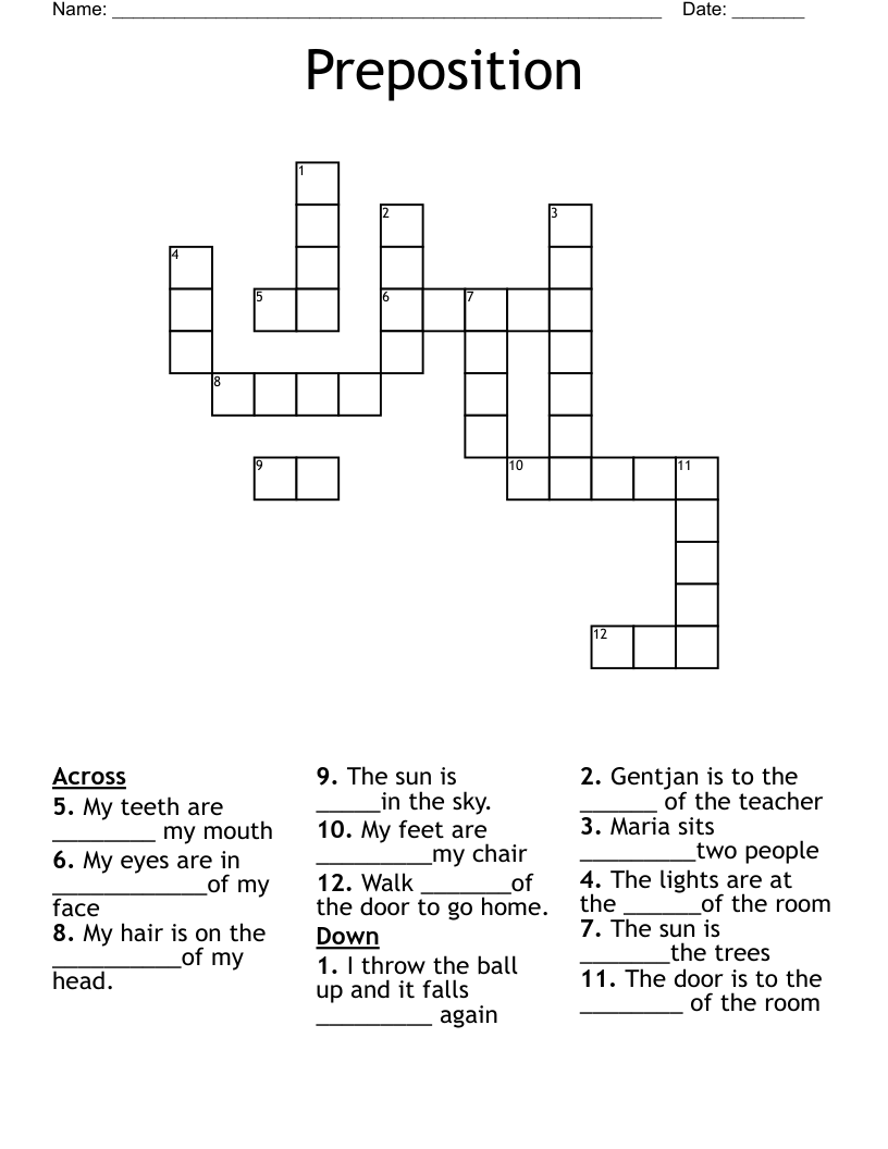 Preposition Crossword