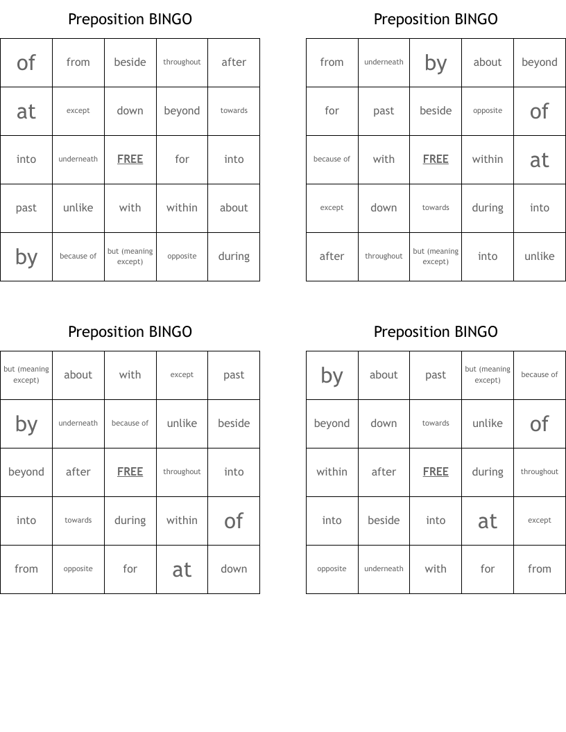 Preposition BINGO