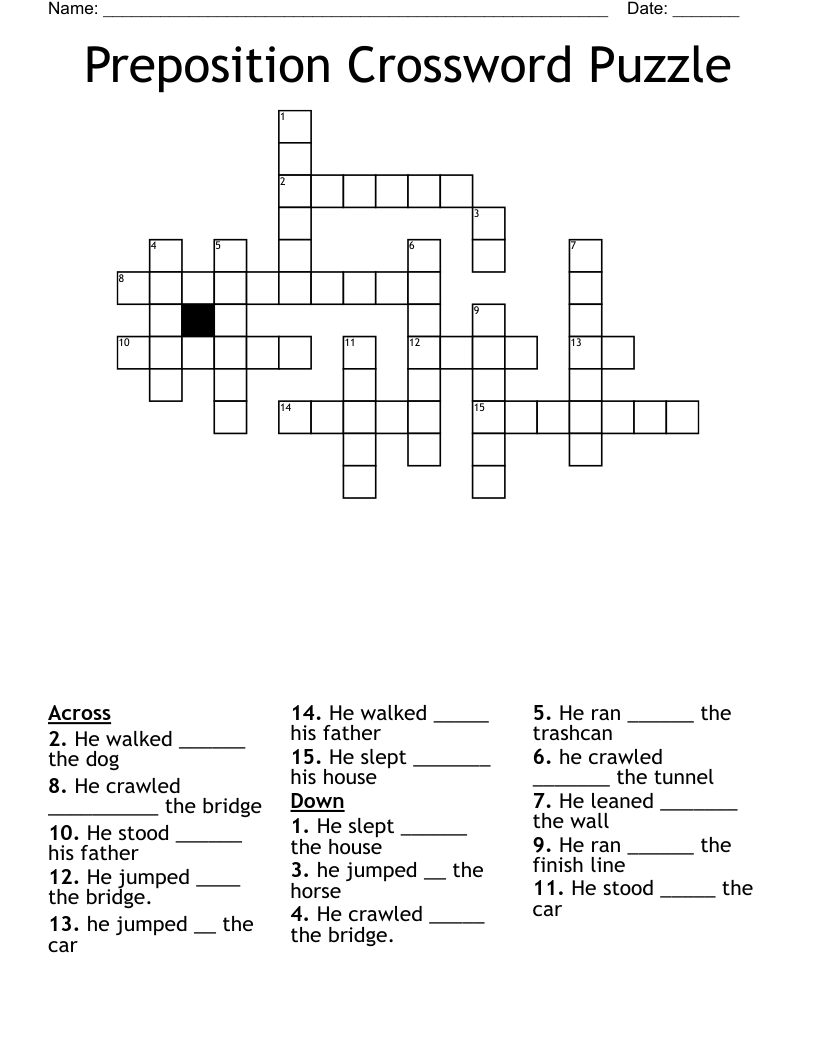 Preposition Crossword Puzzle