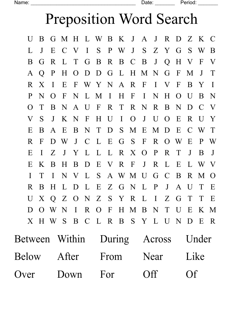 Preposition Word Search