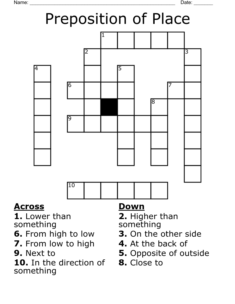 Preposition of Place Crossword