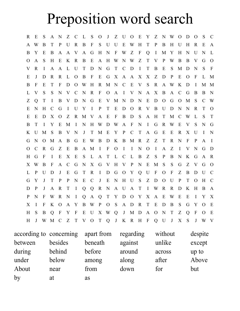 Preposition word search