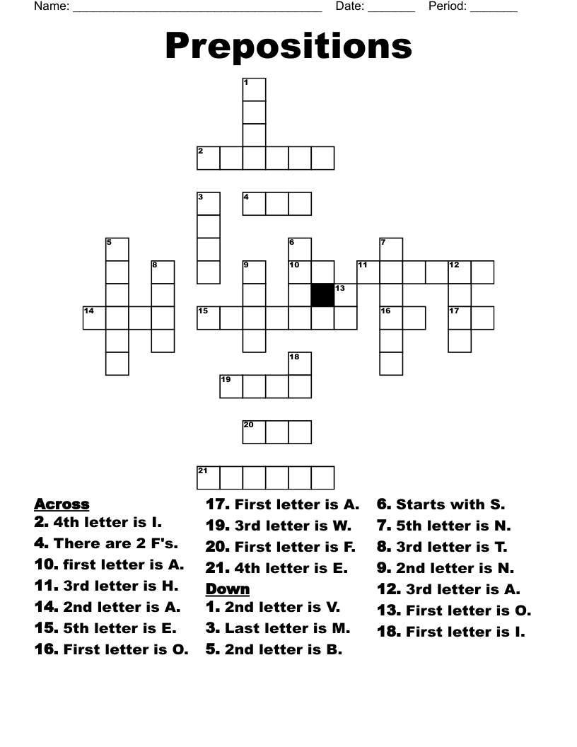 Prepositions Crossword