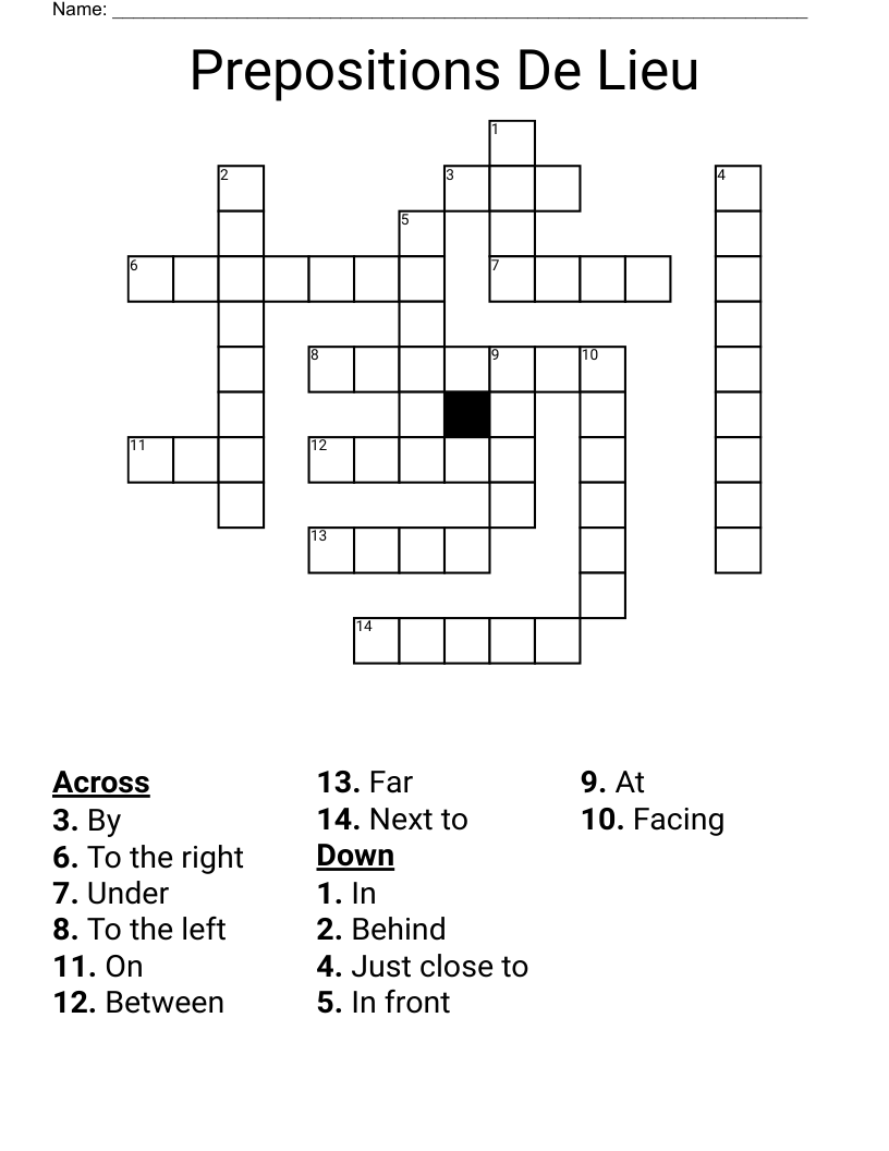 Prepositions De Lieu Crossword