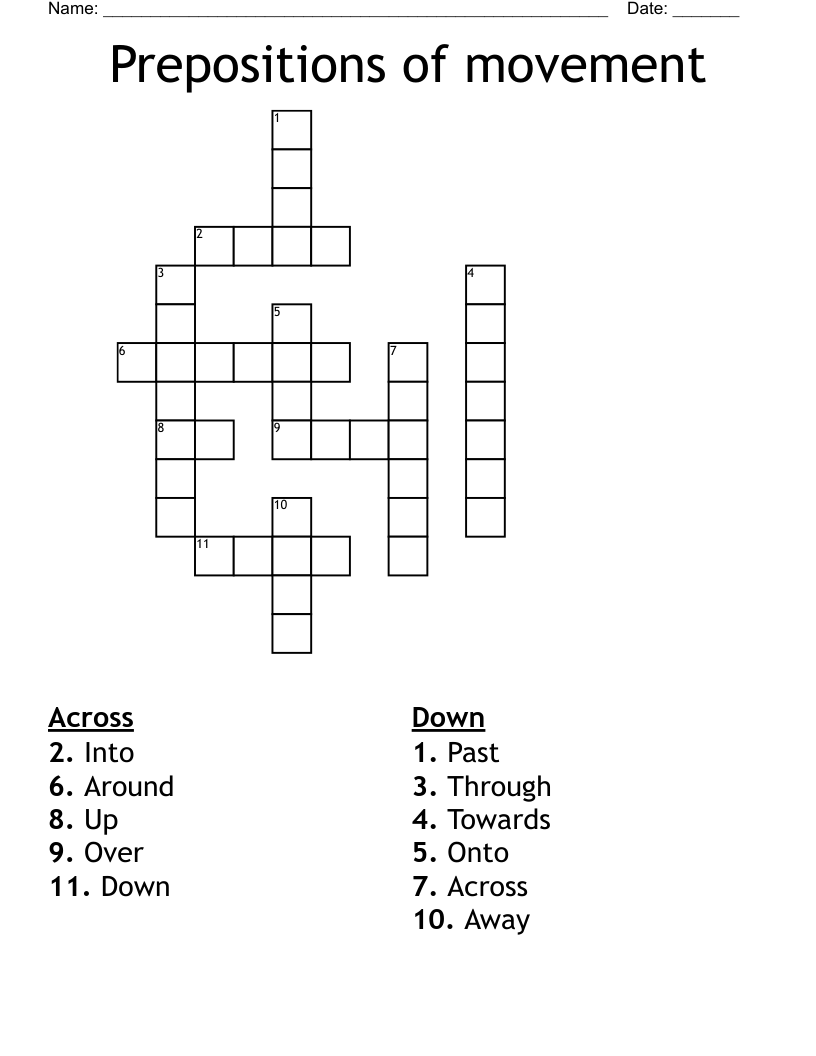 Prepositions of movement Crossword