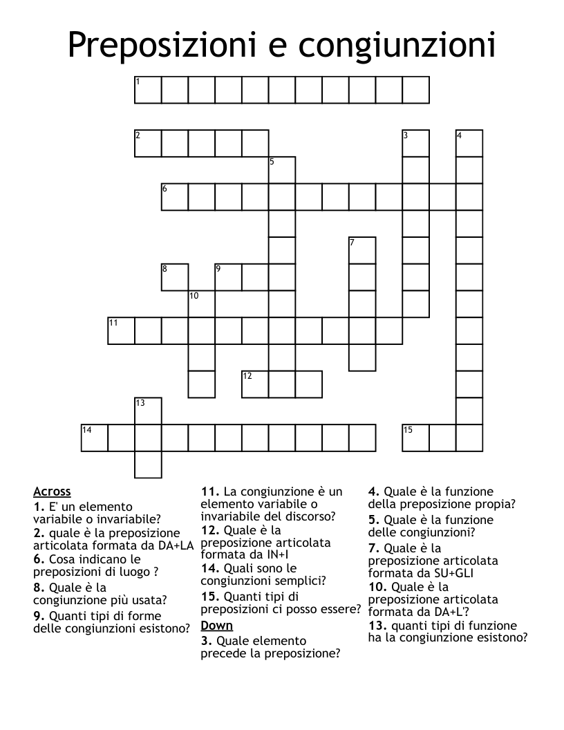 Preposizioni e congiunzioni Crossword