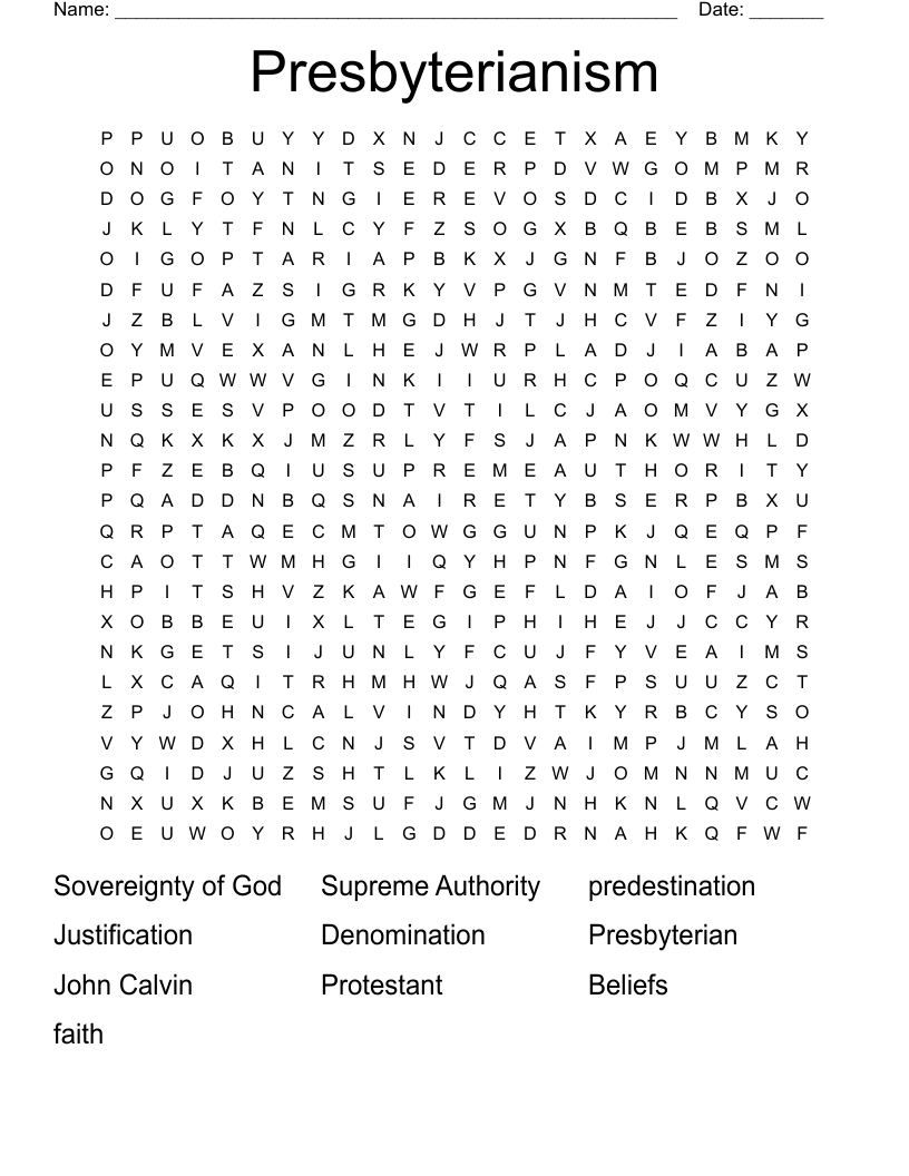 Presbyterianism Word Search
