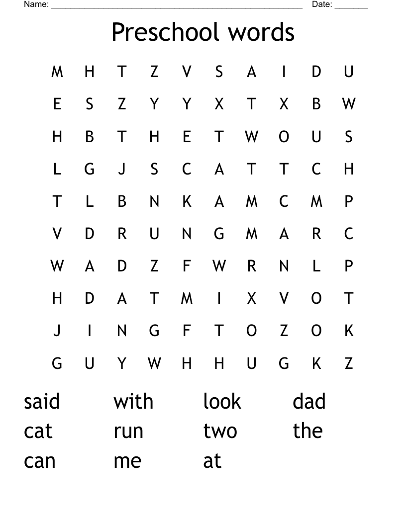 Preschool words Word Search