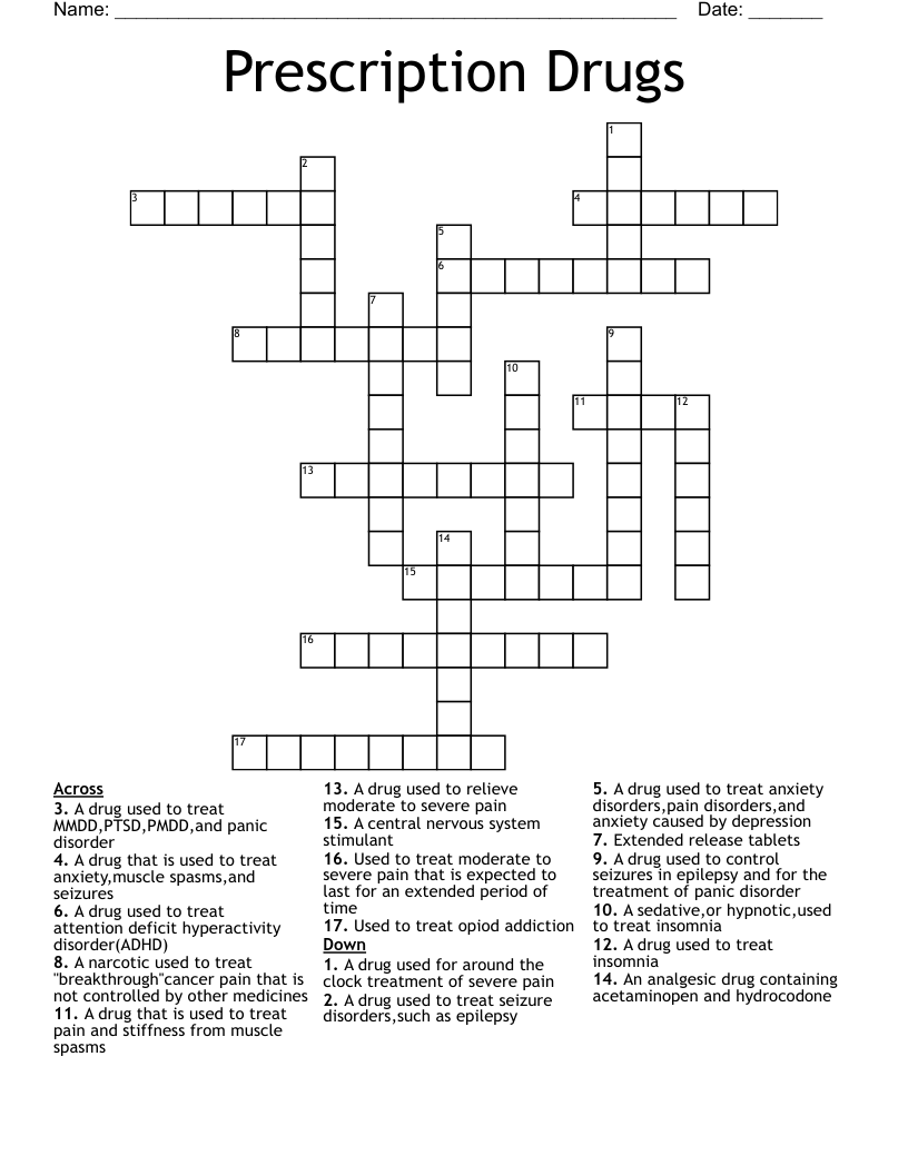 Prescription Drugs Crossword