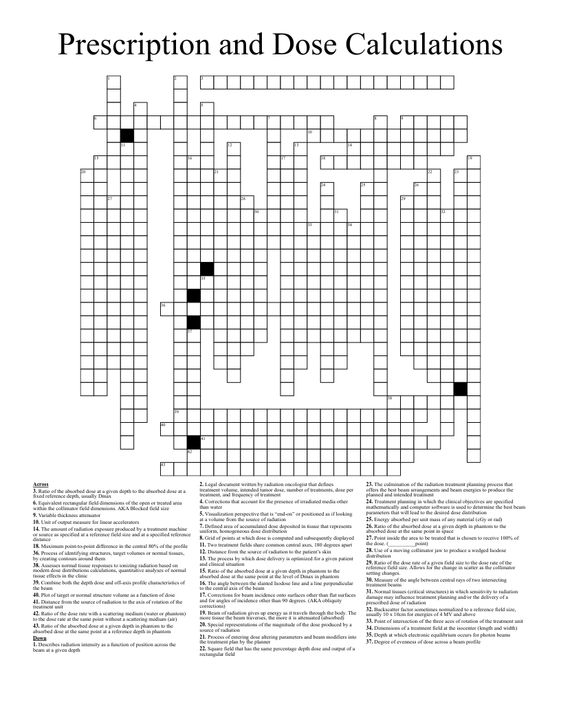 Prescription and Dose Calculations Crossword