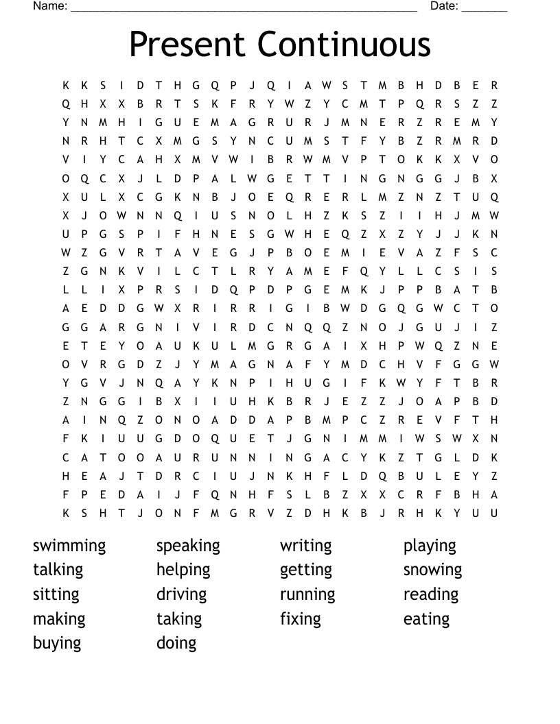 Present Continuous Word Search