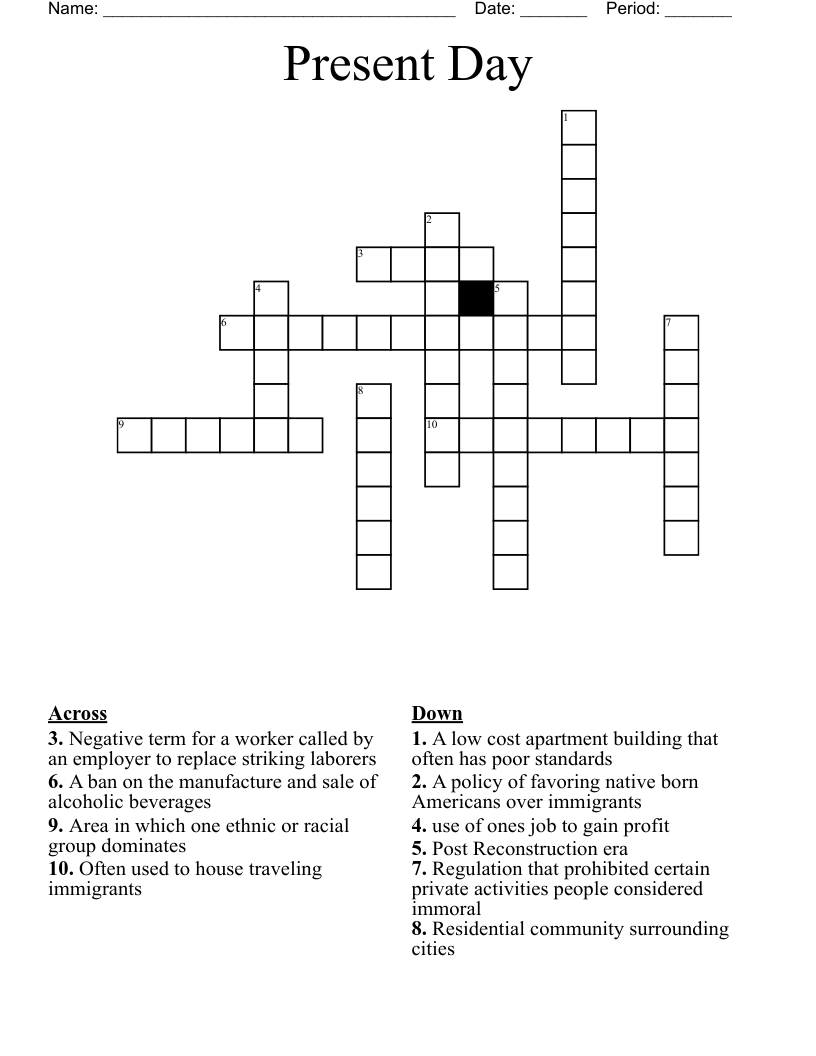 Present Day Crossword