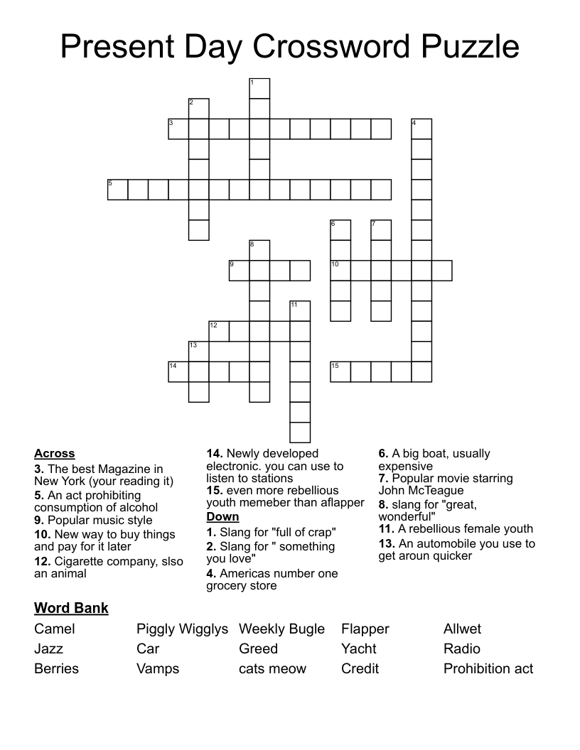 Present Day Crossword Puzzle