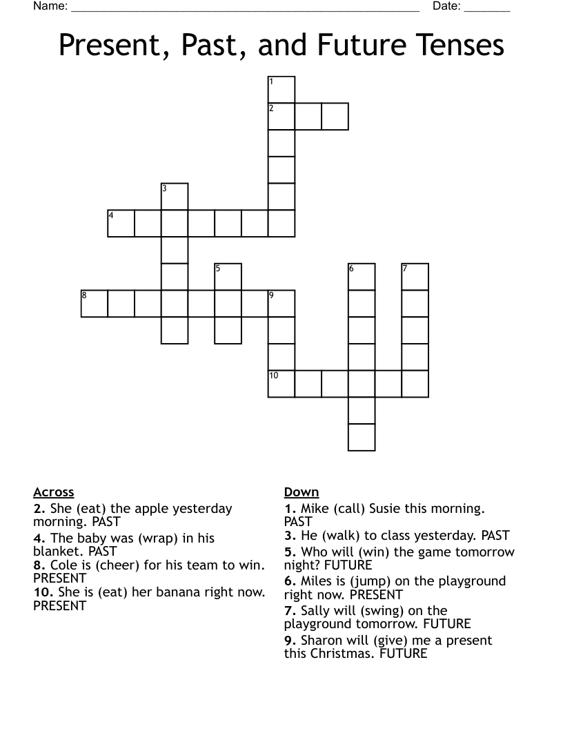 Present, Past, and Future Tenses Crossword