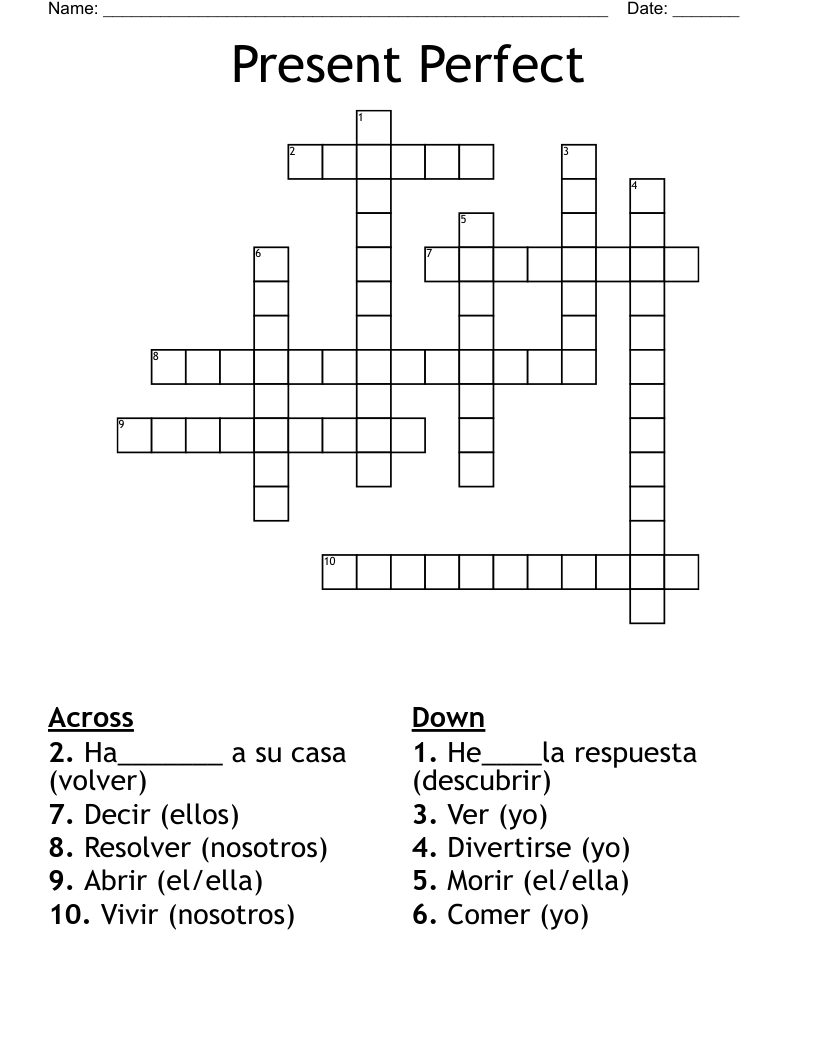 Present Perfect Crossword